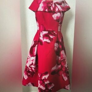 Floral Red and White Dress